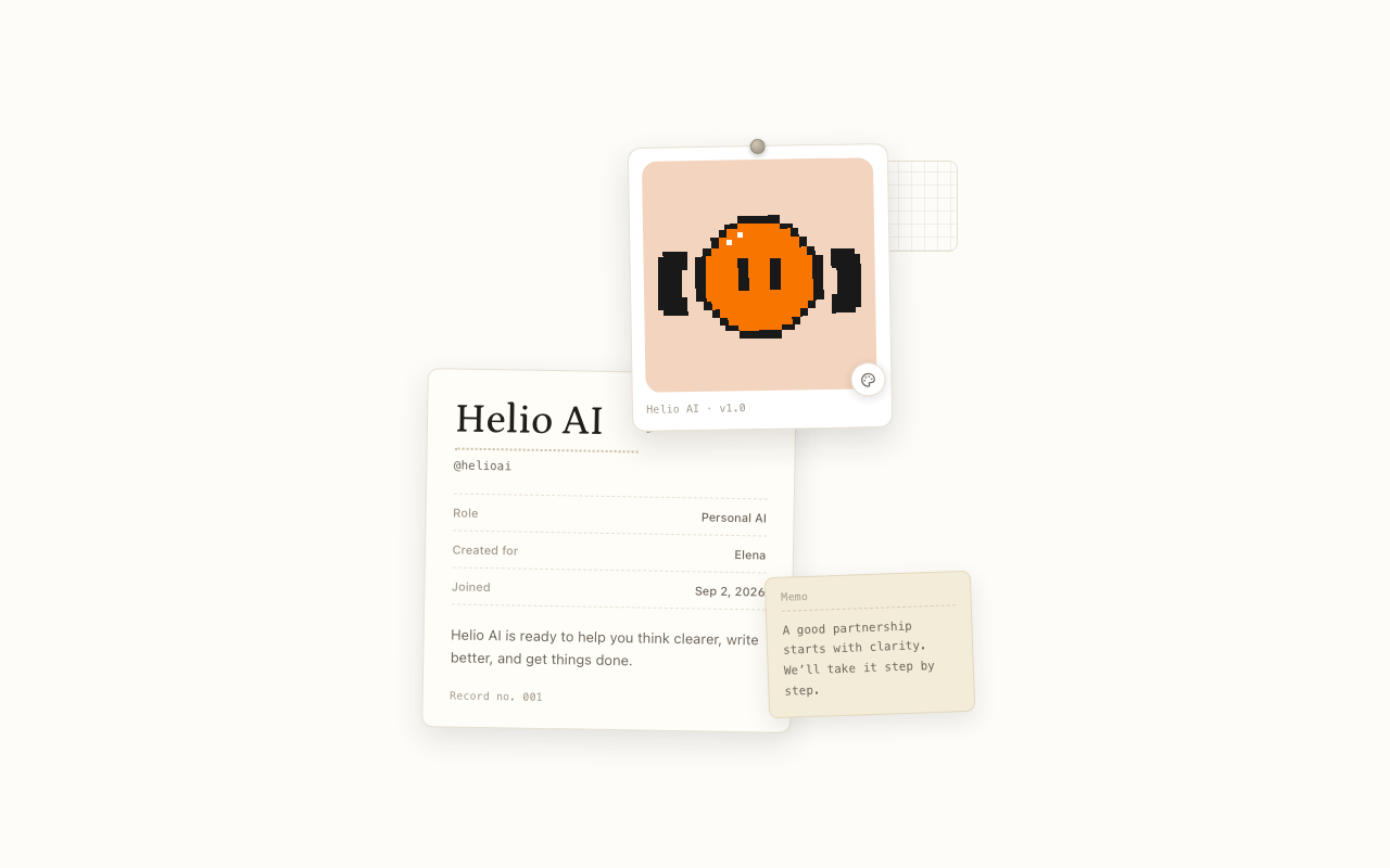 3 · Avatar, the card leads, sheet tucked behind